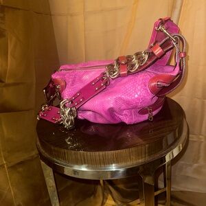 Chloe, Snakeskin & Chain Strap Crossbody/ Shoulder , Vibrant Pink Shoulder Bag